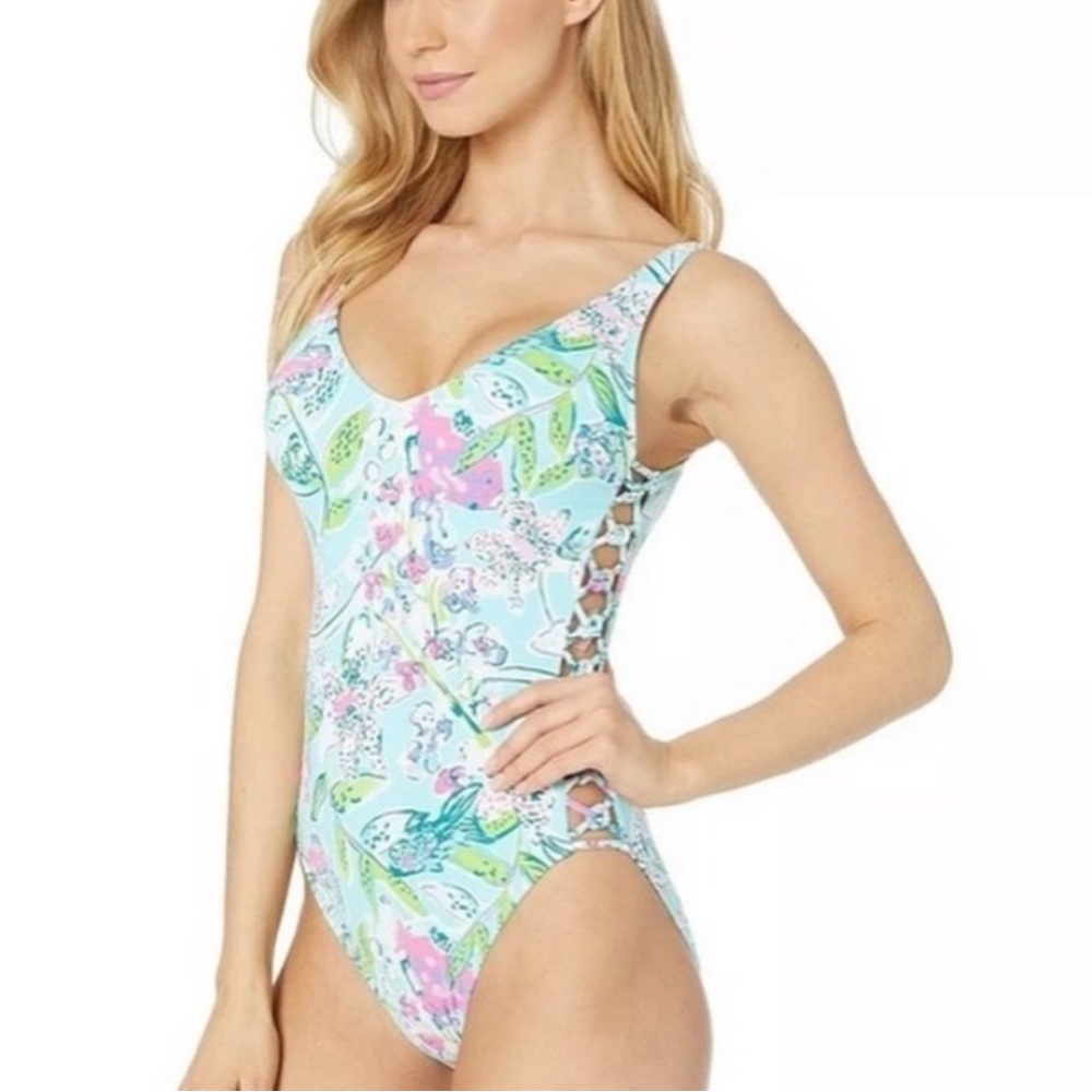 Lilly Pulitzer, Dalian side lattice Bali blue One-Piece Swimsuit, Size 2